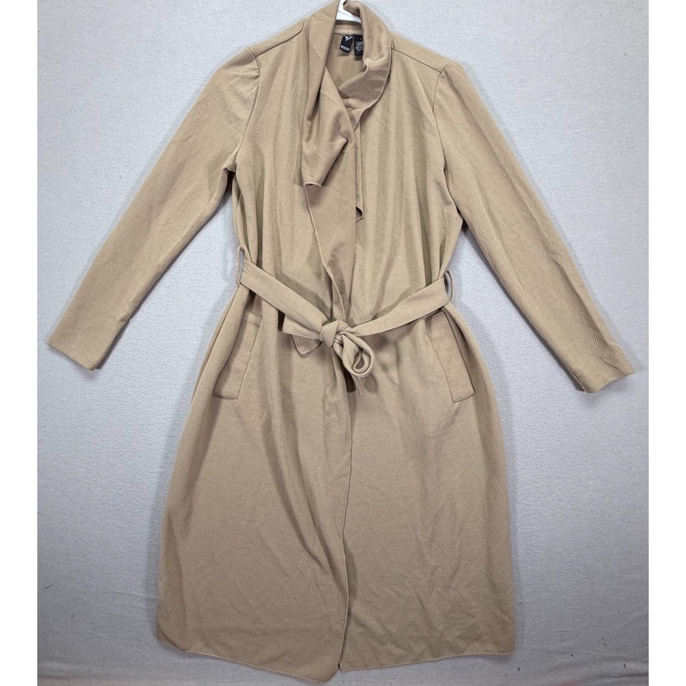 Windsor Womens Duster Cardigan Regular Tan Belted Draped Open Front L